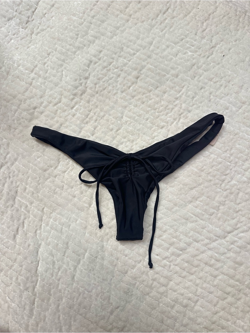 Black Cheeky Ruched String Bikini Bottom